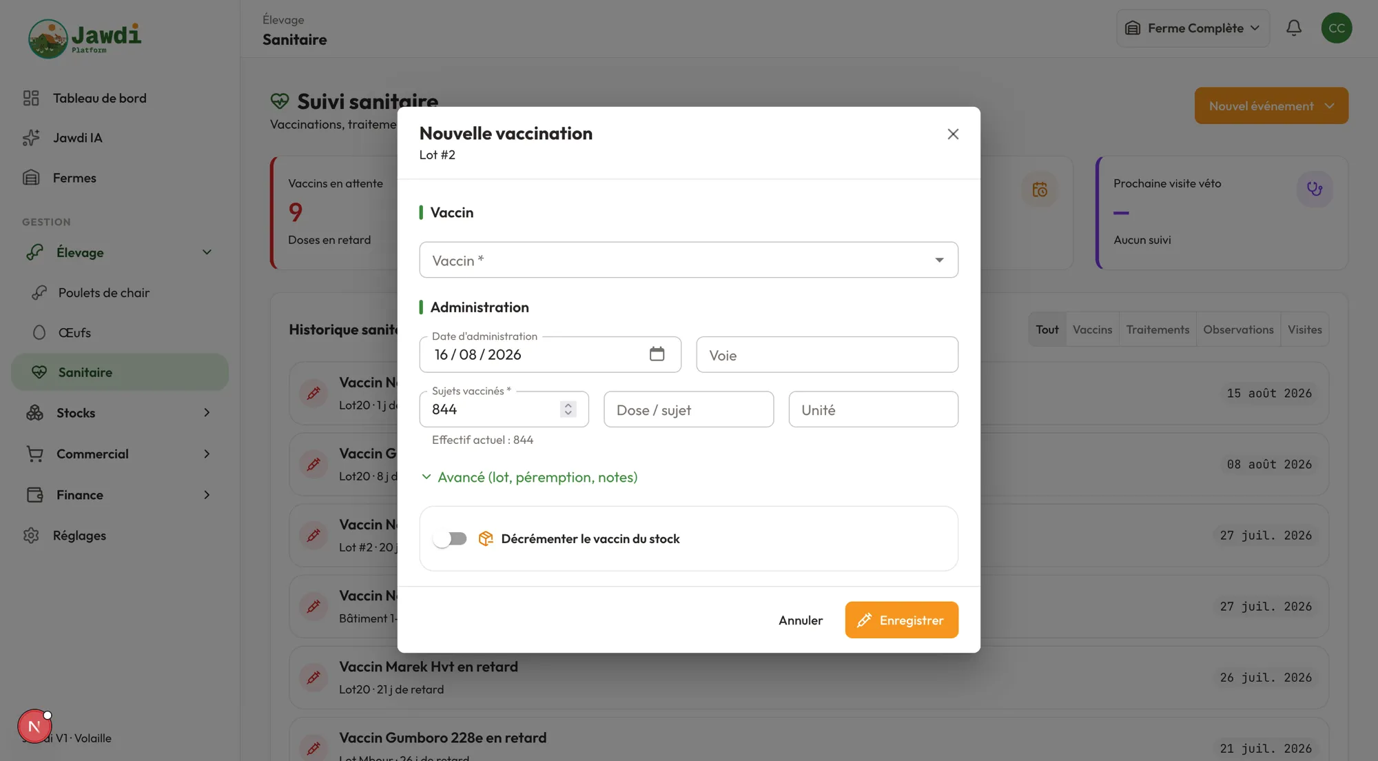 Écran « Le calendrier vous rappelle, vous ne cherchez plus. » dans Jawdi